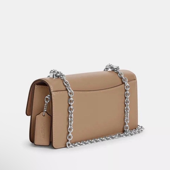 Coach Taupe Leather Crossbody Bag with Silver Chain - Picture 4 of 7